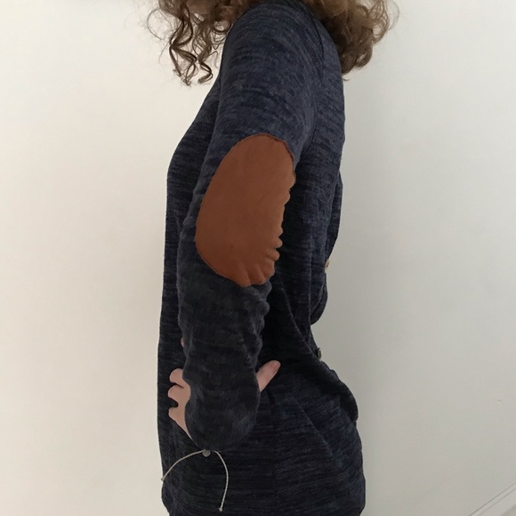 Navy sweater with buttons and elbow pads. - Picture 2 of 6